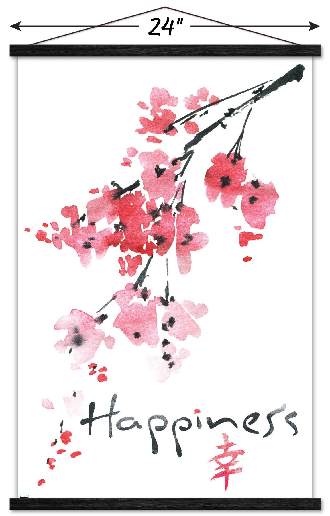Sakura Tree - Happiness Wall Poster with Magnetic Frame, 22.375" x 34"