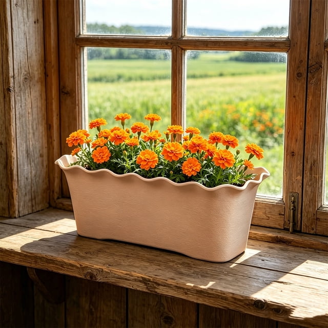Fufafayo Vegetable Planting Plastic Flowerpot, Long Flower Trough Outdoor Balcony Gardening Container, Rectangular Planter Box for Shelf Patio Vegetable Planting Gadget