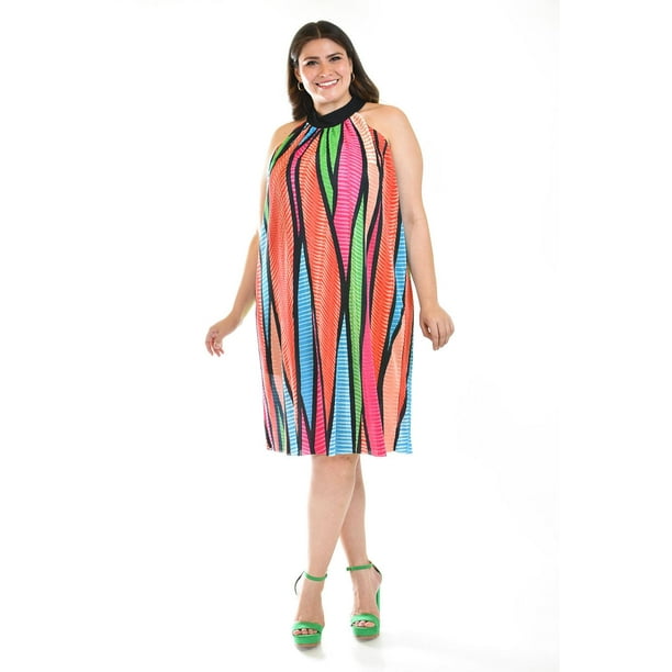 Vestido plisado Roman Fashion Multicolor Talla Extra Verde 42