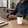 thumbnail image 4 of VeZee 12 Oz Disposable White Poly Paper Durable Hot Cup with White Hinged Tab Lids For Hot/Cold Drink, Coffee Cups, Tea, Cocoa, Travel, Hot Chocolate, Chai, Latte & Hot Soup|500CT, 4 of 7