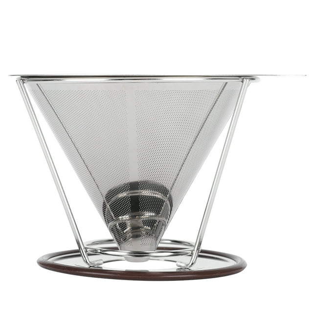 Dekaim Stainless Steel Coffee Filter, Reusable Stainless Steel Double Layer Coffee Filter with Rack Coffee Making Accessory