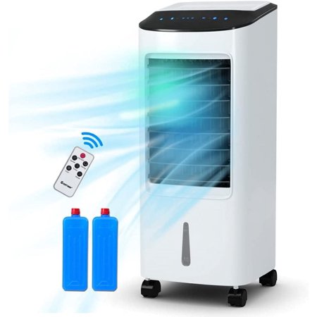 3-IN-1 Evaporative Cooler, 29" Portable Cooling Fan with Humidifier, Remote, 2 Ice Packs & 1.8 Gallon Water Tank, 70° Oscillating Air Cooler Ultra-quiet Compact Ice Fan for Home, Office