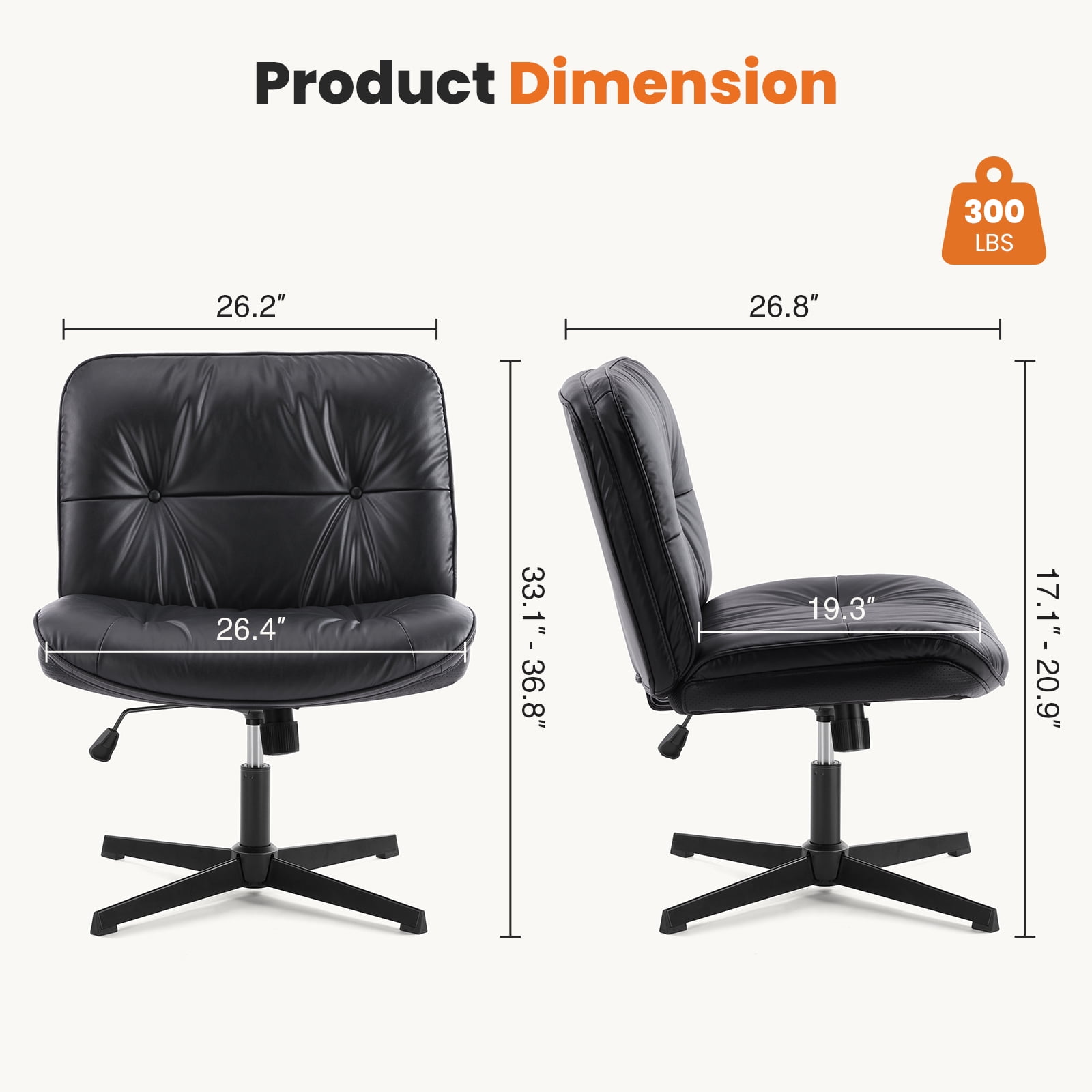 GIANNA Comfy PU Leather Criss Cross Office Chair, Durable and Ergonomic Modern Vanity Chair for Home Office and Study, Without Wheels, Black