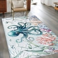 thumbnail image 3 of Teal Ocean Washable Area Rugs 4'x6', Octopus Coral Seagrass Marine Life Coastal Low Pile Throw Living Room Rug Non-Slip Sturdy Edge Binding Carpet for Indoor Entryway Bedside Kitchen, 3 of 9