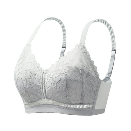 Yyeselk Women s Lace Bra Lightly Lined Cup Wirefree Unpadded Bra Full Coverage Everyday Bra Plus Size Minimizer Bra Gray 95C
