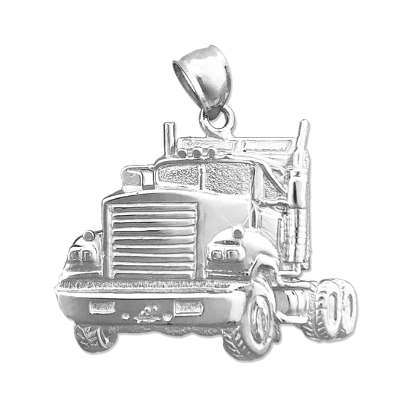 Rhodium Plated 925 Sterling Silver 30MM Big Rig Truck Pendant