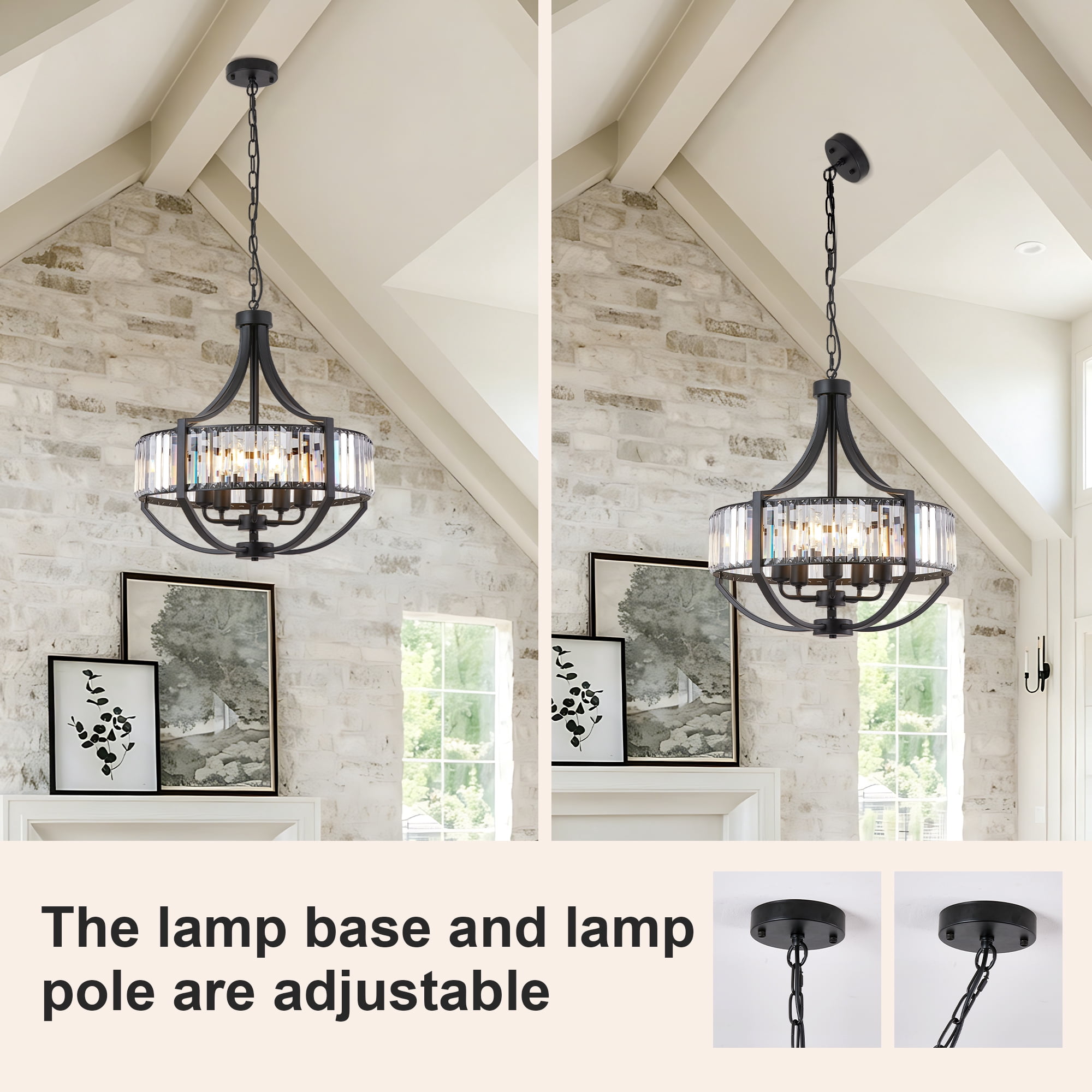 Leumius Modern Farmhouse Crystal Chandeliers, 5-Light Black Antique Pendant Chandelier, Contemporary Hanging Light Fixture for Living Room Bedroom Foyer Kitchen Island Entryway