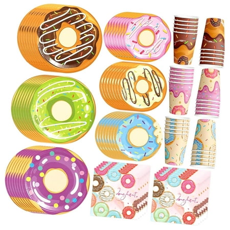 SKYSONIC Donut Party Essentials, Summer Two Sweet Tableware Collection Grow Up Dessert Cake Plates Donut Napkins Cups for Shower Girls Birthday Sweet 1st & Two Sweet Themed Party Supplies,Serve 3