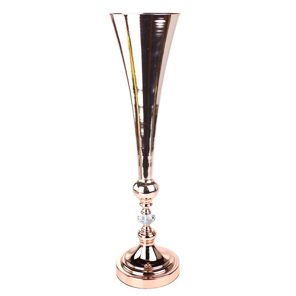 Trumpet Flute Diamond Vase Centerpiece, Rose Gold, 223/4Inch