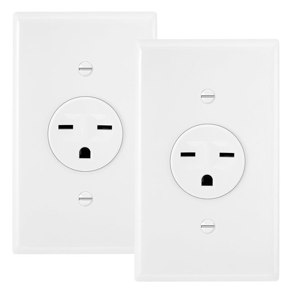 15A Single Receptacle Outlet - 2 Pack, 250 VAC Commercial Grade White Electrical Outlet for Appliances, NEMA 6-15, UL Listed, Wall Plates Included, Ideal for Construction and Renovations