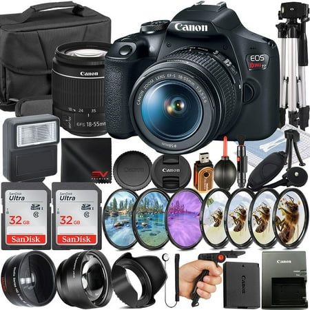 Canon EOS Rebel T7 DSLR Camera with 18-55mm Lens + 2 Pack SanDisk 32GB Memory Card + Case + Tripod + Telephoto + SV Premium Accessory Bundle