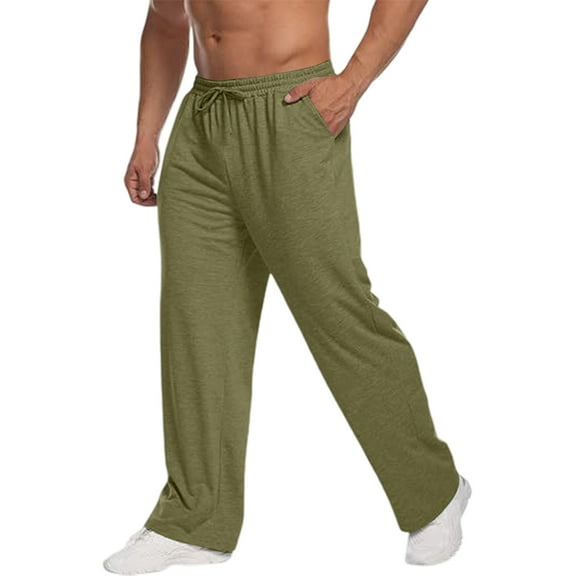 CharmCyan Mens Drawstring Waist Loose Fit Lounge Pants Comfortable Lightweight Pajama Bottoms with Pockets for Home Sleepwear Army Green L