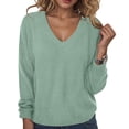 thumbnail image 2 of larppty Women's Long Sleeve V Neck Pullover Tops Oversized Chunky Knitted Loose Jumper Sweaters (Green, S), 2 of 5