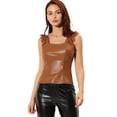 thumbnail image 1 of Camiseta Sin Mangas Allegra K De Pu De Cuero Sintético Con Adornos De Encaje Para Mujer Marrón S, 1 of 6