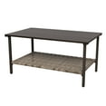 thumbnail image 3 of INTER HUT Brown Patio Steel Rectangular Coffee Table with Wood Grain Top, Wicker Shelf, Indoor & Outdoor Use, 3 of 8