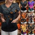 thumbnail image 2 of Godom Halloween Pumpkin Graphic T-Shirt Womens Short Sleeve V Neck Casual Tops Tees Shirt, 2 of 7