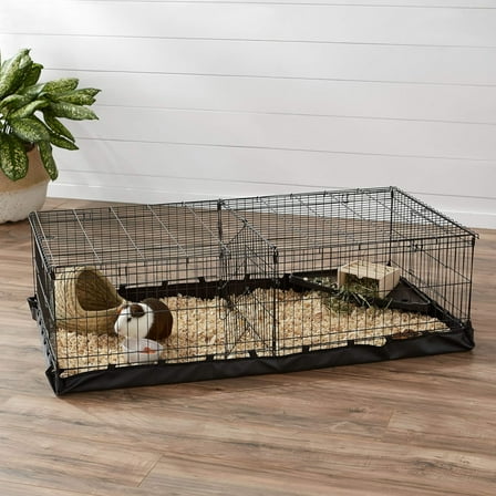 Leakproof Canvas Bottom Guinea Pig Pet Cage with Divider Set, Black