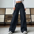 thumbnail image 1 of Neewe Womens High Waisted Loose Casual Long Straight Cargo Pants Elastic Drawstring Trousers with Pockets, 1 of 7