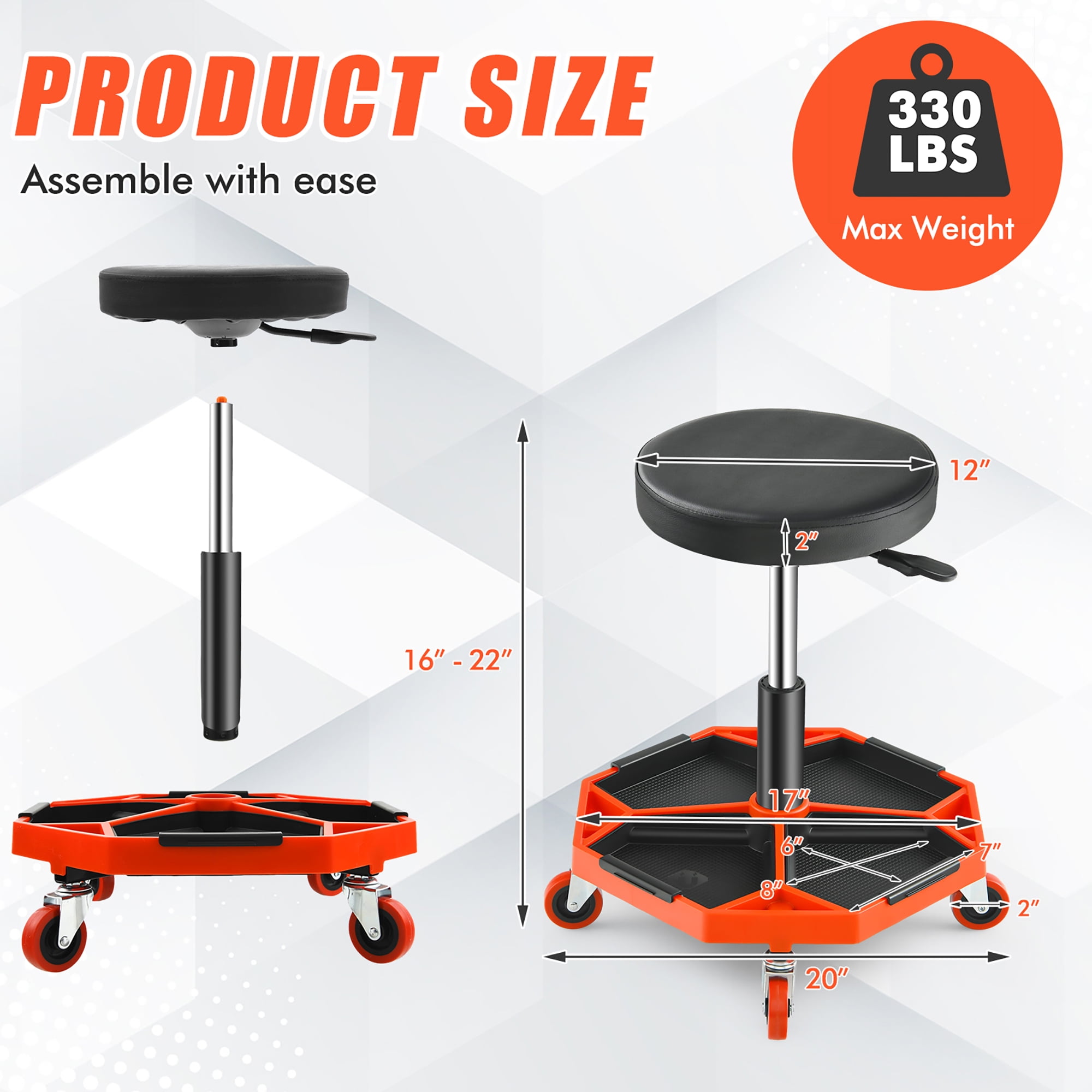 Rolling Mechanic Stool with Removable Padded Seat and Drawers | Costway