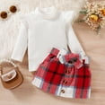 thumbnail image 4 of EnJoCho Kids Fall Outfit Toddler Girls Ruffles Long Sleeve Ribbed T Shirt Tops Plaid Prints Bow Tie Skirt Outfits Little Child Trendy Fall Winter Clothing Set, 4 of 9