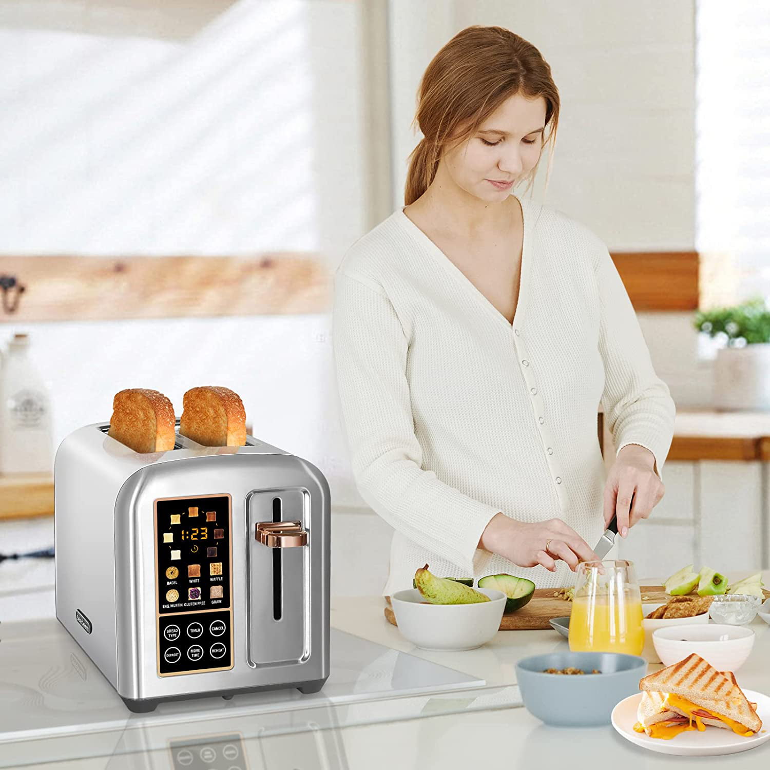 SEEDEEM Toaster 2 Slice, Stainless Toaster LCD Display&Touch Buttons, 50%  Faster Heating Speed, 6 Bread Selection, 7 Shade Setting, 1.5''Wide Slot