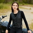 thumbnail image 4 of Dream Apparel Womens Motorcycle Vest Cowhide Leather Vests for Ladies Biker Riding Vest With 7 Pockets Side Laces Black, 4 of 9
