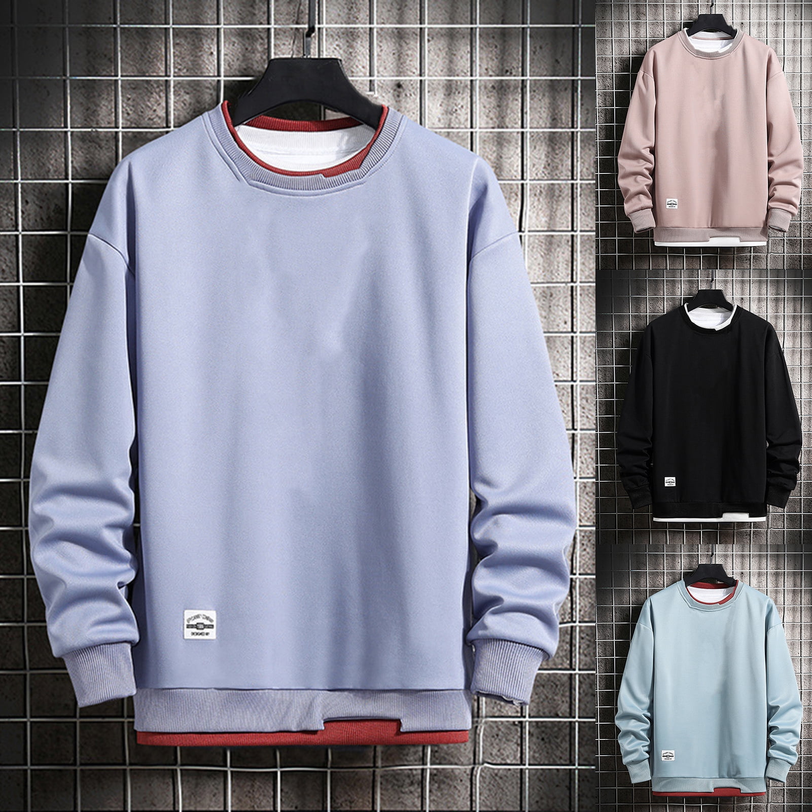 Xwq Men Sweatshirt Solid Color Long Sleeve Casual Double Layered Pullover O Neck Sweatshirt For Daily Wear Walmart Com