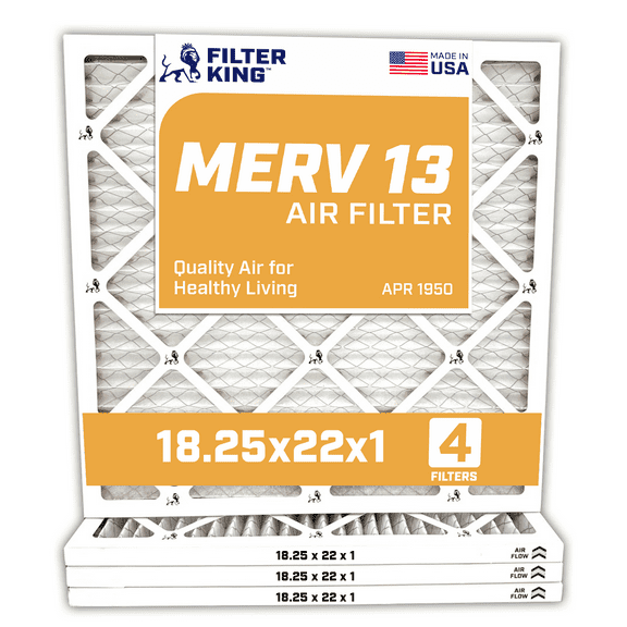 Filter King 18.25x22x1 Air Filter | 4-PACK | MERV 13 HVAC Pleated A/C Furnace Filters | MADE IN USA | Actual Size: 18.25 x 22 x .75"
