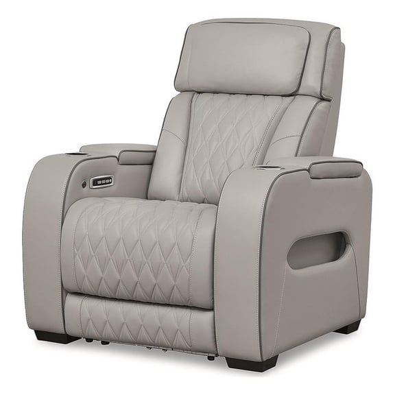 Bowery Hill Leather Gray Finish Power Recliner with One-touch Power Control