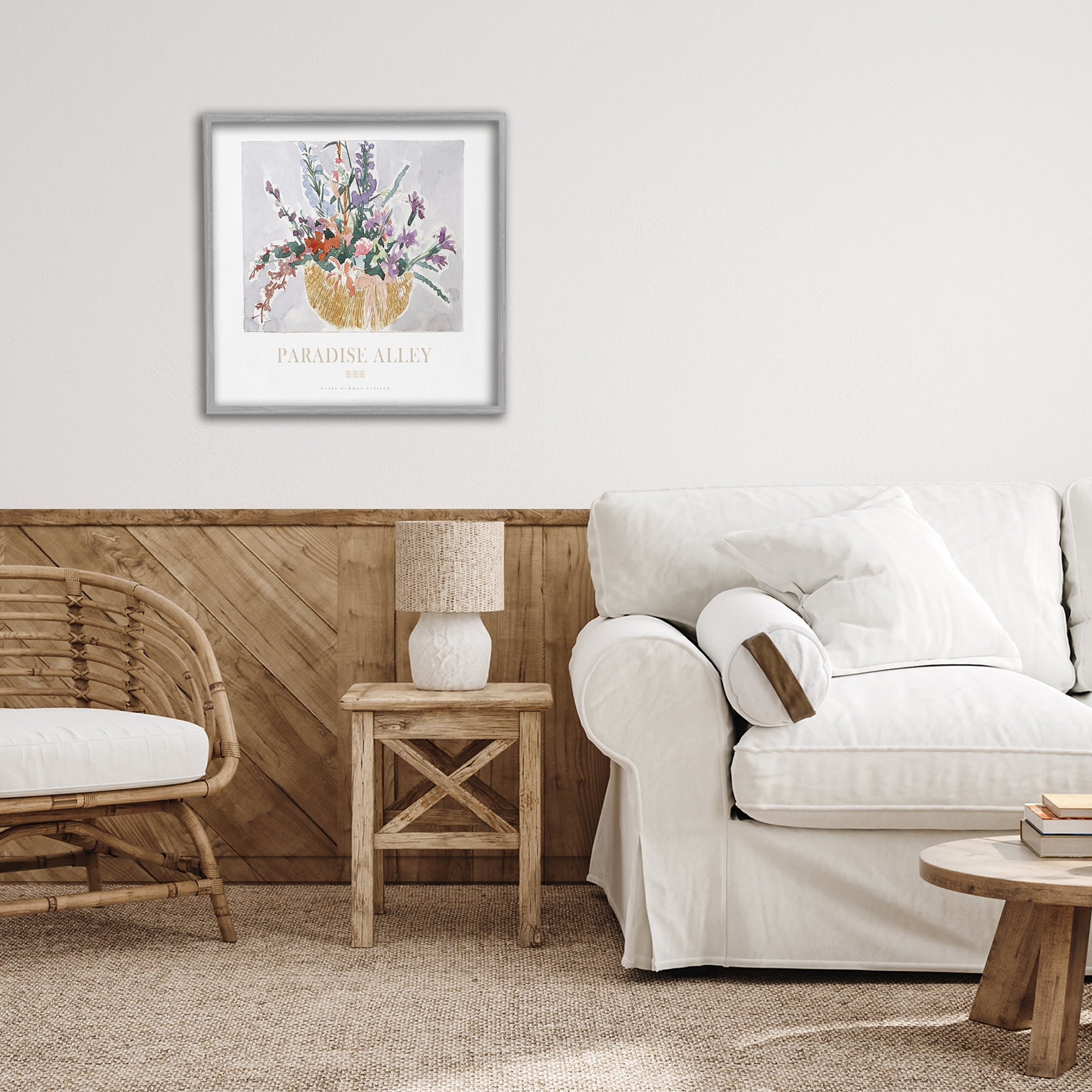 Stupell Industries Paradise Alley Basket of Flowers Gray Framed Giclee Art, design by Jadei Graphics