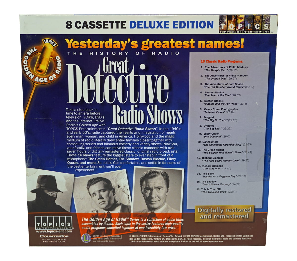 Sam Spade,Boston Blackie,Ellery Queen Topics Old Time Radio Detective Shows from The 1940s & 1950s on 8 Audiobook Cassettes 