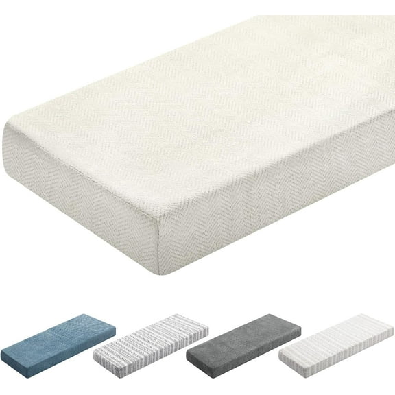 Bench Cushion 42x16x4 Inch for Indoor Furniture Weaving Texture Chenille Kitchen Bay Window Non Slip Seat Cushion Tufted Thicken Pad for Patio Porch, Mudroom Entryway (Beige)