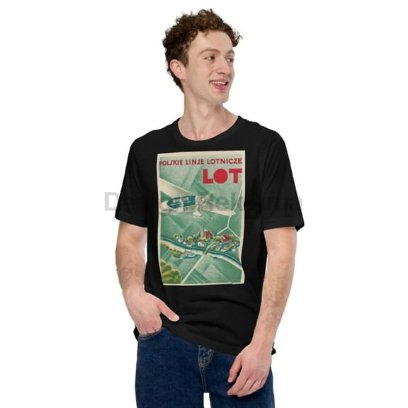 LOT Polish Airlines, 1935. Version 2. T-Shirt With Vintage Travel Poster