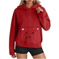 thumbnail image 4 of Womens Tops Long Sleeve Pocket Hooded Printed Sweatshirt,Sweatshirts for Women Red L, 4 of 6