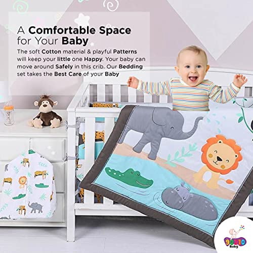 90210 Baby 5 Pcs crib Bedding Set for Girls and Boys -Jungle Animal Theme Crib set for girls and boys
