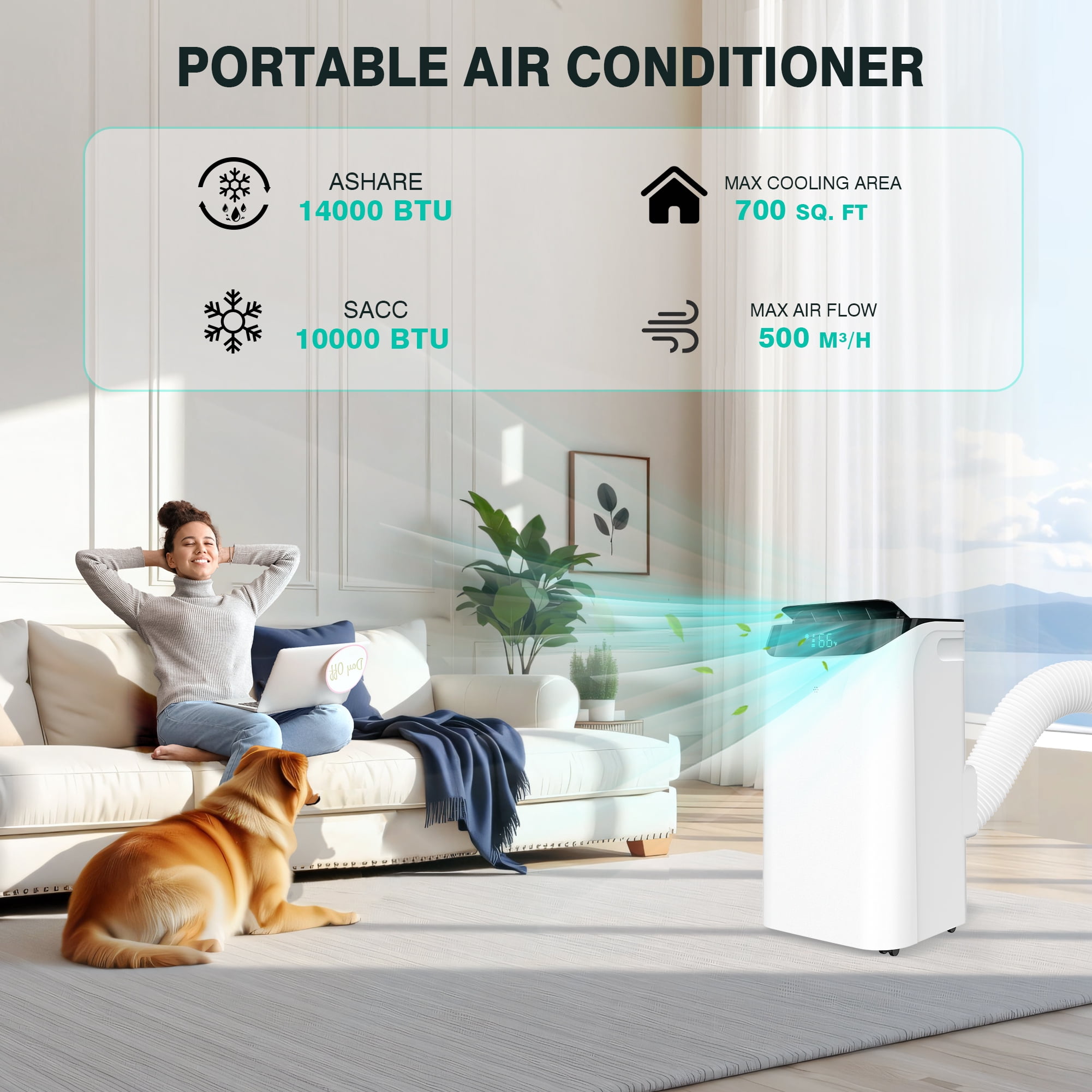 Lcxmtv 14000 BTU Portable Air Conditioners Cools up to 700 Sq. Ft., Portable AC Unit with Cool, Dehumidifier and Fan, Backlit Remote, DIY Window Kit, 24H Timer Sleep Mode, for Bedroom