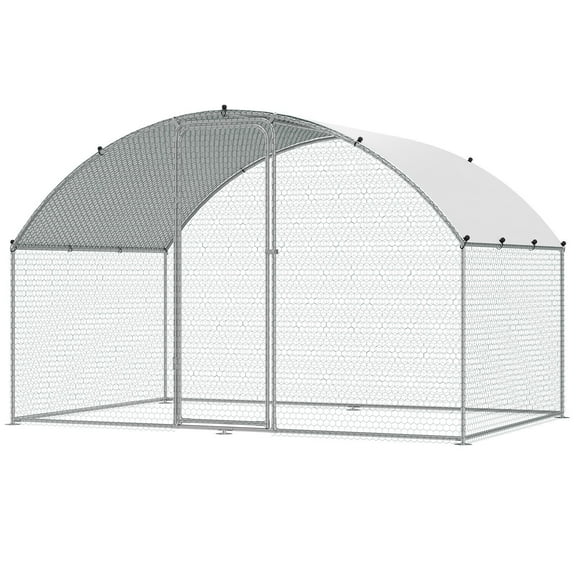 HCY Chicken Coop, 9.8x6.5x6.5ft Walk-in Large Metal Chicken Run for Yard with Waterproof Cover, Doom Roof Hen House with Security Lock for Outdoor and Backyard, Farm, Duck Rabbit Cage Poultry Pen