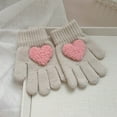 thumbnail image 3 of Ugoldhm Girls' Knit Gloves with Heart Pattern, Full Finger Cute Warm Winter Gloves (Ages 3-8 Years), 3 of 3