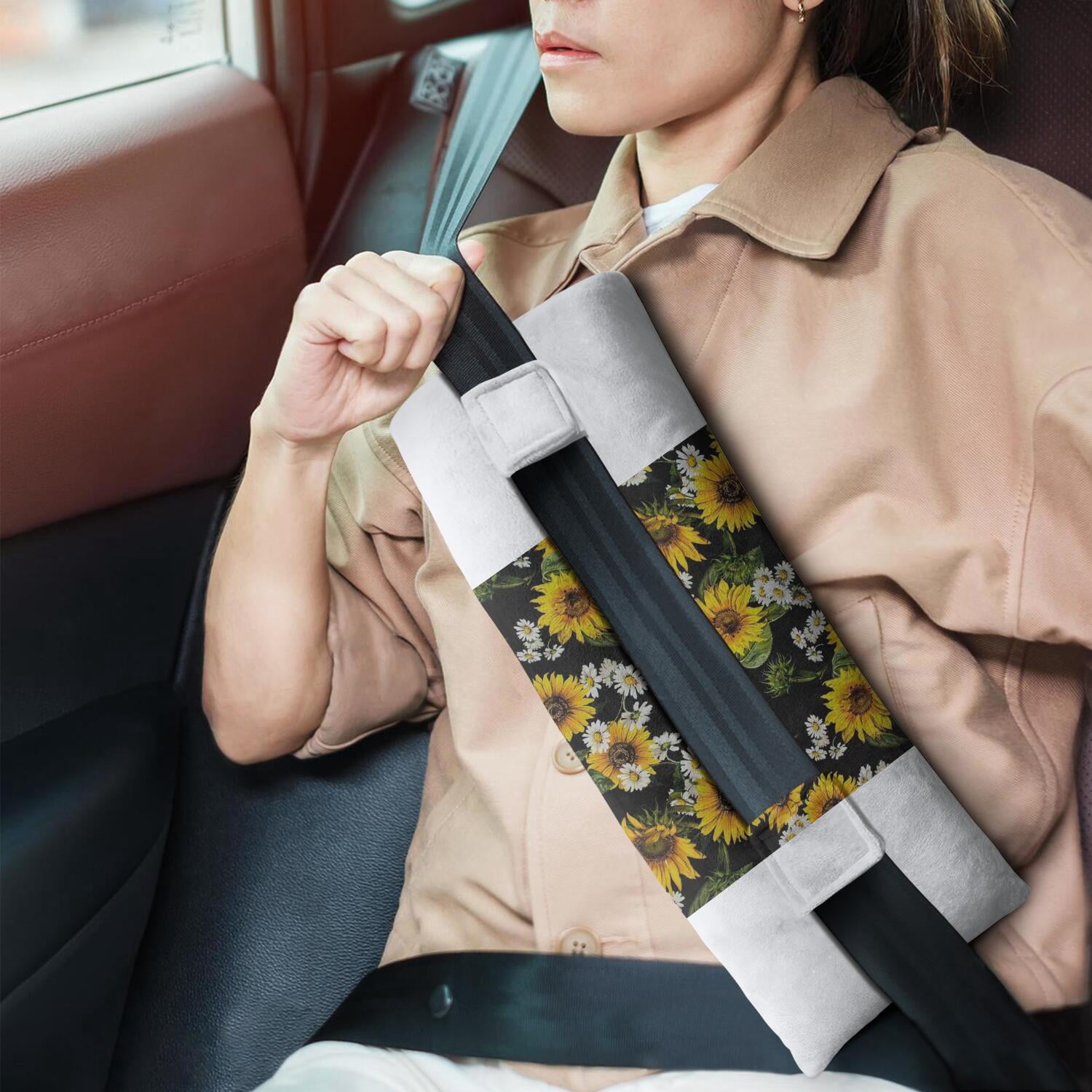 Artistic Sunflower Seatbelt Pillow - Plush Mastectomy Car Cushion - Watercolor Floral Design for Post Surgery Comfort - Chest Protection & Pressure Relief