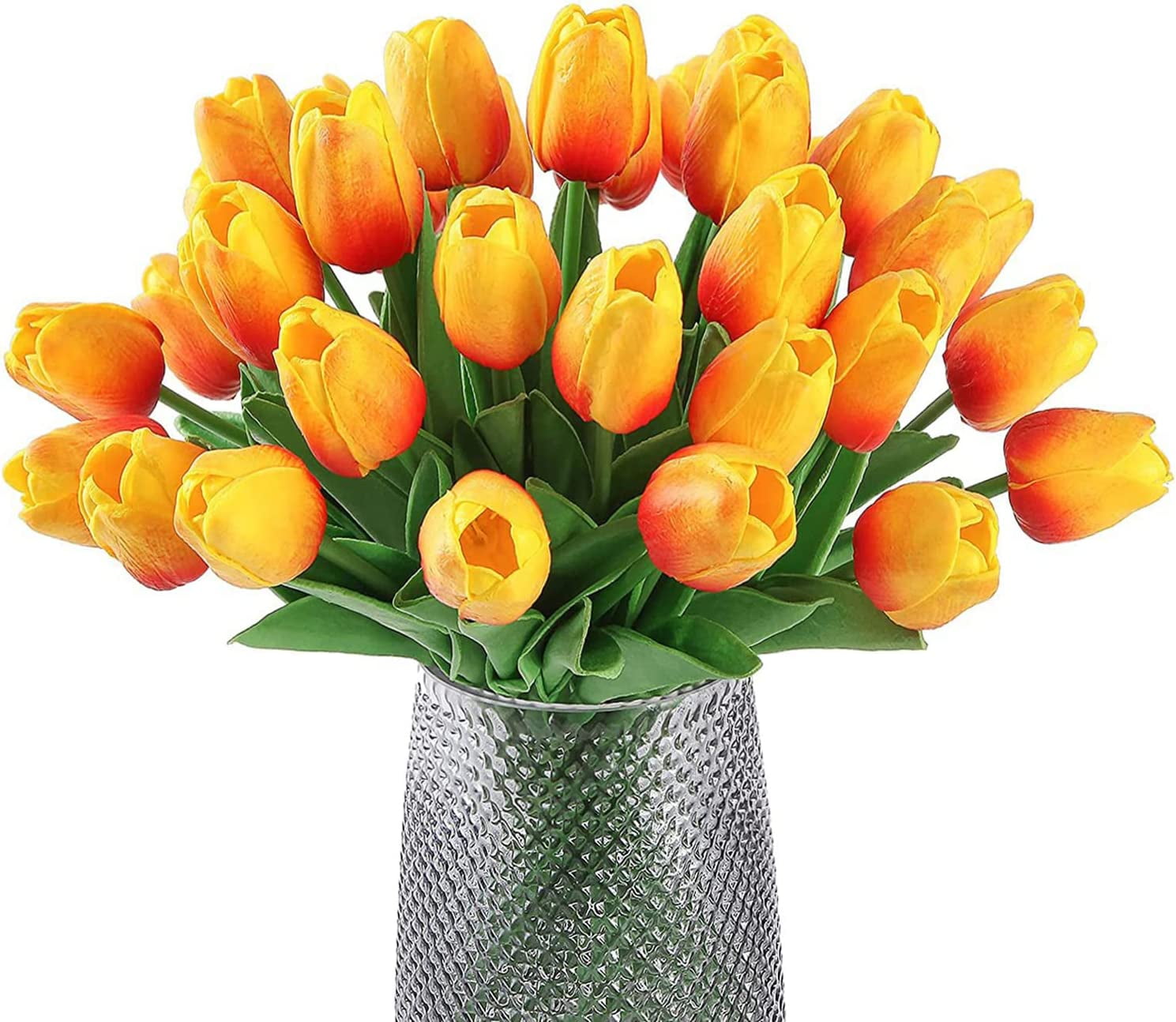 Orange Fake Tulips Artificial Flowers - Artificial Orange Tulips Faux Flowers with Stems for Home Wedding Hotel Office Centerpiece Decor