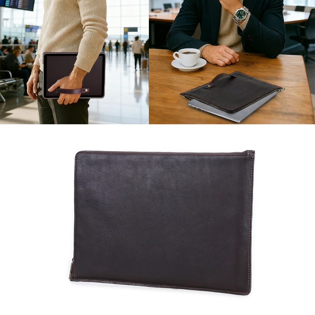 Jesscasday Genuine Leather Protective Case for 14inch Laptops Portable Zippers Closures
