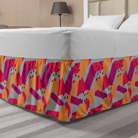 Paint Bed Skirt, Hand Drawn Random Brush Streaks and Hits, Elastic Bedskirt Dust Ruffle Wrap Around for Bedding Decor, 4 Sizes, Apricot Magenta, by Ambesonne