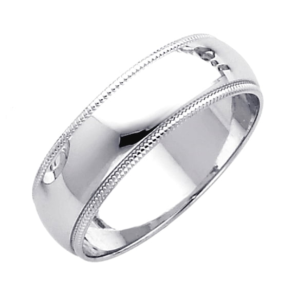 14k White Gold 6mm Milligrain Wedding Band Ring Size 8 Wedding Band for Women and Men - 4.2 Grams