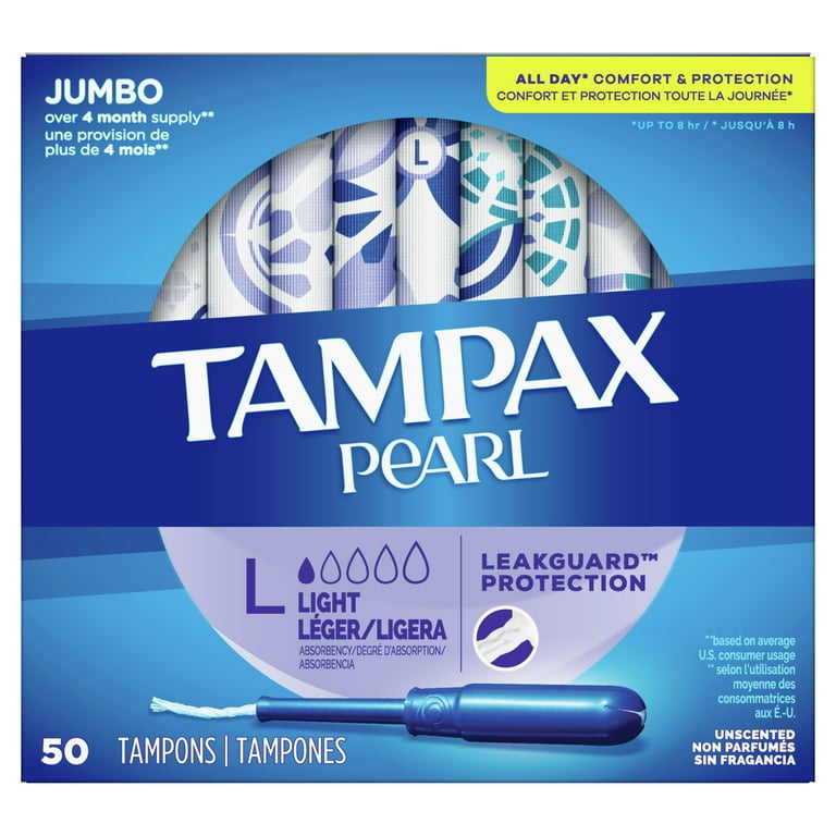 Tampax Pearl Tampons with LeakGuard Braid Light Absorbency 50 Ct