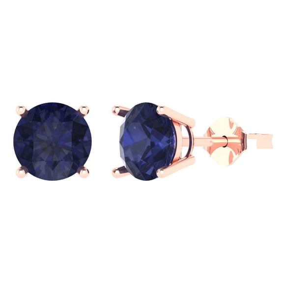 3 ct Push-Back Stud Earrings for Women | 7.5mm Round Cut Simulated Blue Sapphire | 18K Rose Gold