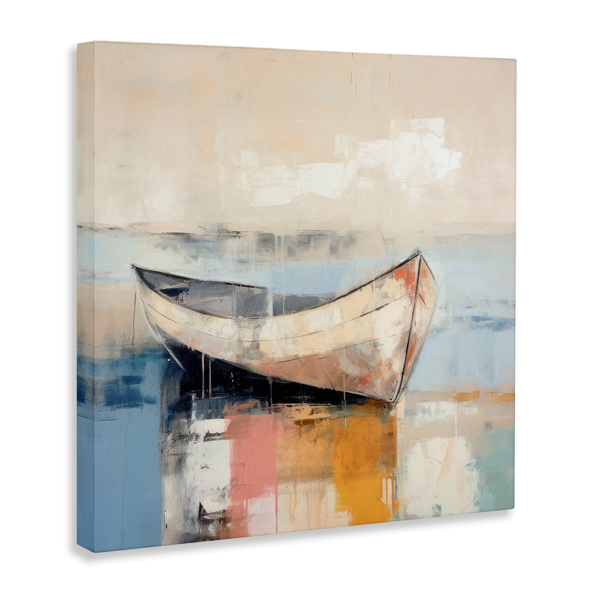Stupell Industries Sunlit Boat Reflection Transportation Painting Gallery Wrapped Canvas Art Print Wall Art, 36 x 36