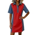 thumbnail image 2 of Ovbmpzd Imitation Denim Womens Summer Dresses Red Loose Fitting Collared Mini Shift Casual&nbsp;Dresses&nbsp;for Women, 2 of 6
