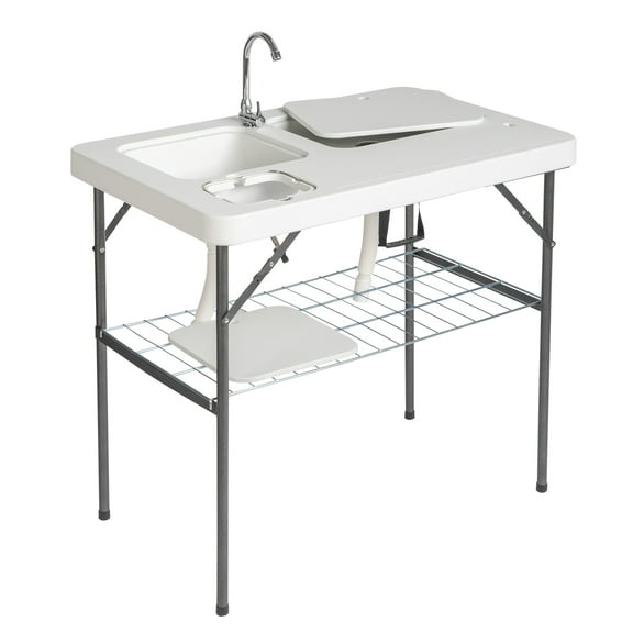 Ktaxon Folding Fish Cleaning Table, Camping Sink Table w/ Grid Rack &Faucet, Fish Fillet Cleaning Station with Grid Rack