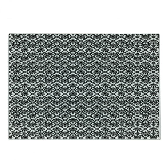 Black and White Cutting Board, Monochrome Flourishes with Venetian Design Details Repeating Scroll, Decorative Tempered Glass Cutting and Serving Board, Small Size, Black and White, by Ambesonne