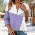thumbnail image 2 of Olyvenn Women’s Spring Long Sleeve T-shirts Crewneck Half Zip Pullover Casual Loose Color Block Patchwork Tops Purple XL, 2 of 5